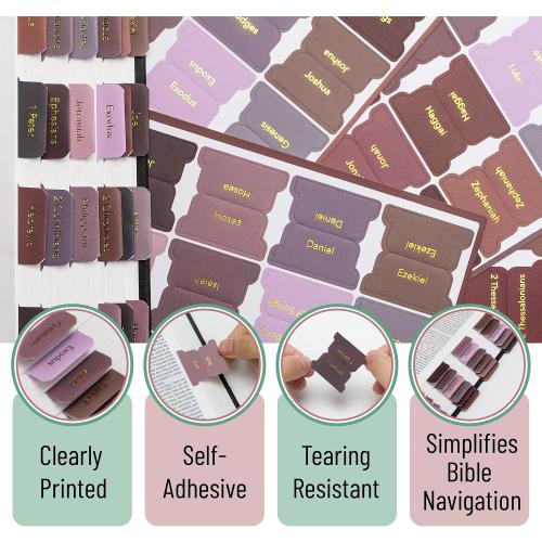 Mr. Pen- Bible Tabs, 75 pcs, Earth Tone, Gold Foil Embossed Lettering
