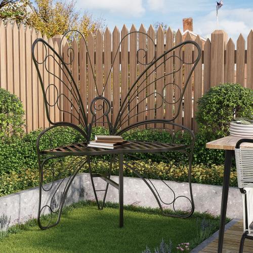 Butterfly Shaped Outdoor Bench, Black Garden Bench for Outdoor with Sturdy Stable Metal Frame, Butterfly Chair Butterfly Bench Outdoor for Garden, Yard, Balcony, Lawn (Black)