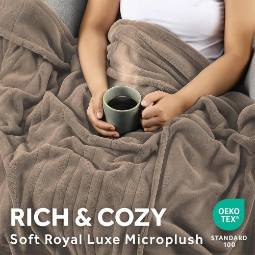 Sunbeam Electric Royal Luxe Microplush Heated Blanket, 12 Heat Settings, 12-Hour Auto Shut-Off, Fast Heating, Warm & Cozy, Machine Washable, Mushroom Color, Twin (84 x 62)