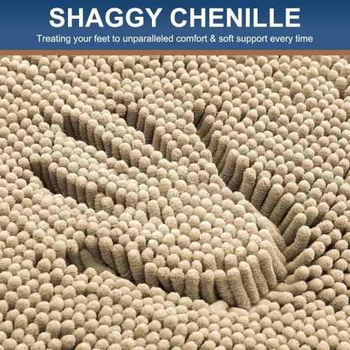 Smiry Bathroom Rugs Set 2 Piece, Soft Absorbent Chenille Bath Mat and U-Shaped Toilet Rug Set, Non Slip Shaggy Bath Carpet for Tub, Shower and Floor (30x20 24x20, Beige)