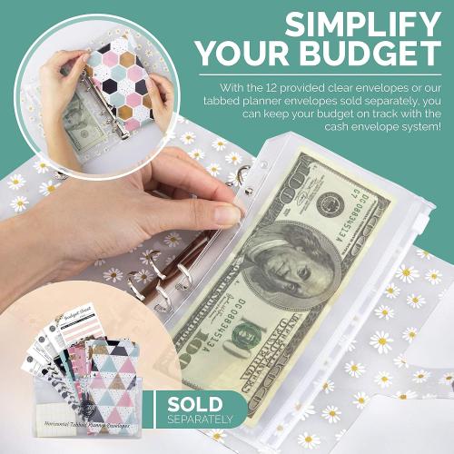 Saveyon Daisy A6 Budget Binder, 12 Clear Cash Envelopes for Budgeting, Zipper Envelopes, Money Organizer with Budget Envelopes for Saving, A Cute, Practical Solution for Organizing Your Budget