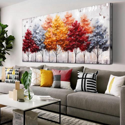 ENTANUB Birch Tree Wall Art for Living Room, Colorful Canvas Wall Picture for Bedroom, Forest Print Painting Decor, Large Size (Littles scratch)