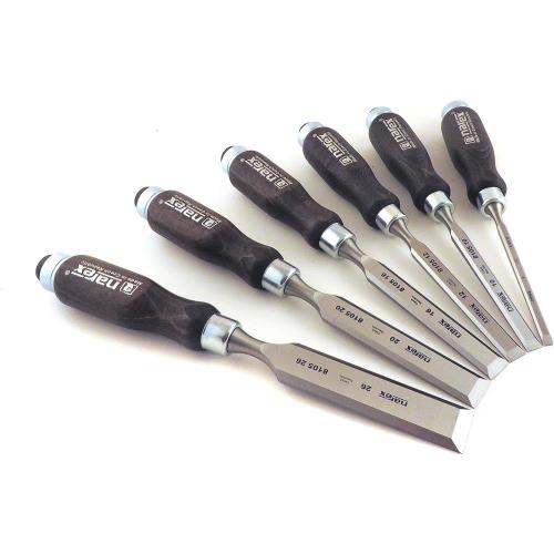 Narex 6 pc Set 6 mm (1/4), 10 (3/8), 12 (1/2), 16 (5/8), 20 (13/16), 26 (1-1/16) Woodworking Chisels in Wooden Presentation Box 853053
