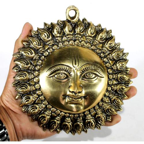 StonKraft Brass Wall Hanging Sun Face Idol | Surya Dev Bhagwan Metal Wall Decor | Art Sculpture for Home & Office Decor for Positivity, House Warming Gift – 6.25 Inches, Golden
