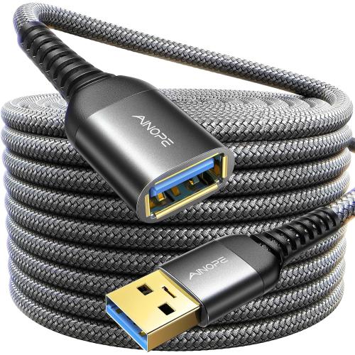AINOPE USB Extension Cable,USB Extender,USB 3.0 Extension Cable, Male to Female Cord High Data Transfer Compatible with Webcam,Keyboard,Flash Drive,Hard Drive,Printer,16FT,Black