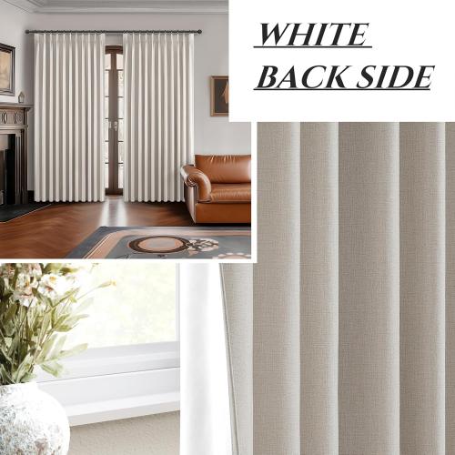Curtains 70 Inch Length Wide Pinch Pleated Black Out Curtains 84 Inch Long for Living Room, Farmhouse Natural Linen Thick Burlap Boho Bedroom Heavy Insulated Window Drapes 70W x 84L x 2Panels