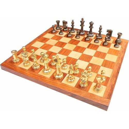 16 X 16″ Collectible Acacia Wood Chess Game Board Set Brass Pieces