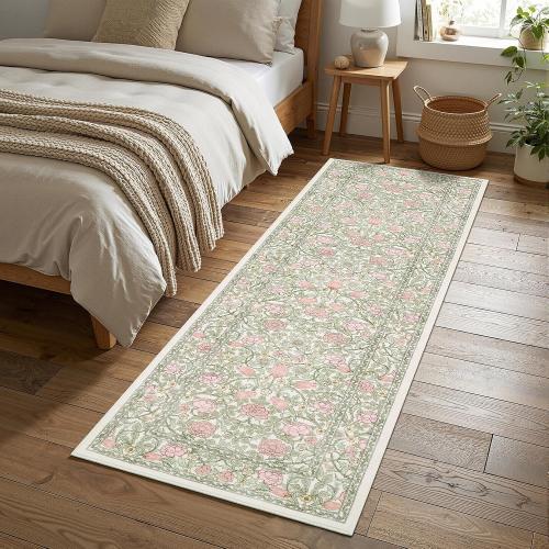 GarveeHome Pink Green Beige Floral 2x6 Kitchen Runner Rug for Hallways