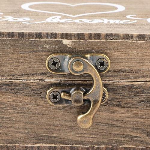 Juvale Ring Bearer Box - 6 x 4 x 2 in, Brown Rustic Wood - Wedding Ring Box for Ceremony with Burlap Pillow & Mr & Mrs Inscription