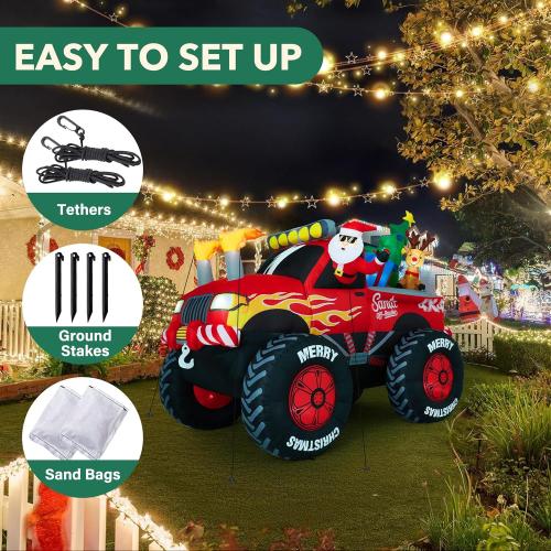 8.5 FT Long Santa in Monster Truck Christmas Inflatables Outdoor Decorations, Christmas Blow Up Santa Claus Yard Decorations for Garden Lawn Xmas Decor