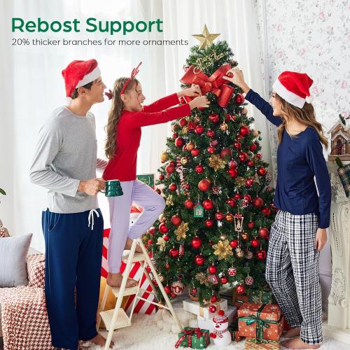 6ft Christmas Tree Green Premium Hinged Spruce Holiday Artificial Tree, Un-lit Automatic Open Easy Assembly & Party Decoration, Foldable Metal Stand