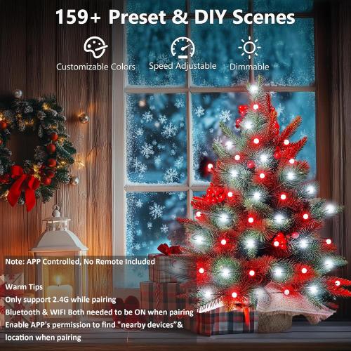 Brizled Smart Mini Christmas Tree, 22.8in DIY Smart-Lit Tabletop Tree with 75 LED RGB Lights, App/Voice Control 159  Scenes Mini Xmas Tree USB C Music Small Tree Work with PD Power for Fireplace Desk