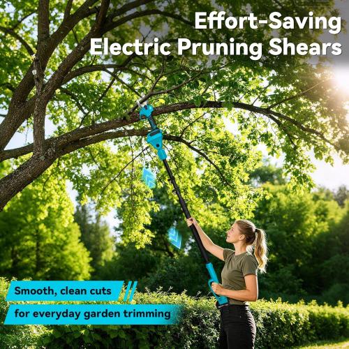4-in-1 Pole Saw & Electric Pruning Shears, 6 Inch Mini Chainsaw for Tree Trimming, Cordless Pruning Shears with 9.5ft Max Extension Pole, 2 x 4.0Ah Battery Powered Pole Saw Pruner for Garden (Blue)