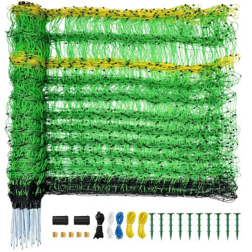 Electric Fence Netting, 42.5 H x 164' L, Portable Livestock Net Fencing with Double-Spike Posts, Movable Mesh for Goats, Sheep, Hogs, Deer & Dogs, Predator Control for Backyard, Farm & Homestead