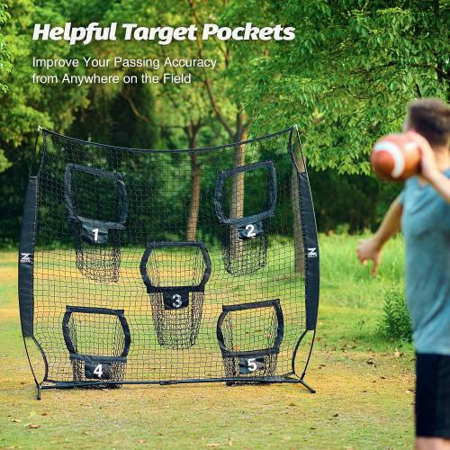 Color Black ZELUS 7 x 7ft Football Trainer Throwing Net | Training Target Practice with 5 Targets | Great for Quarterback | Includes Carry Bag