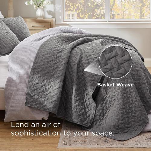 Bedsure Quilts Queen Size - Grey Bedspreads Queen Size with Basket Weave Pattern, Soft Quilt Bedding, Lightweight Comforter Coverlet for All Seasons (90 x 96)
