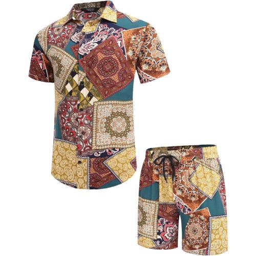COOFANDY Men's Hawaiian 2 Piece Outfits Summer Beach Matching Set Flower Shirt and Shorts Tropical Vacation Set