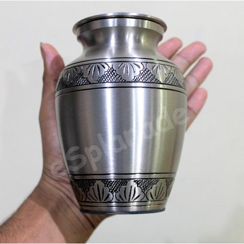 eSplanade Brass Cremation Urn Memorial Jar Pot Container | Medium Size Urn for Funeral Ashes Burial | Engraved Metal Urn | Pewter - 6 Inches