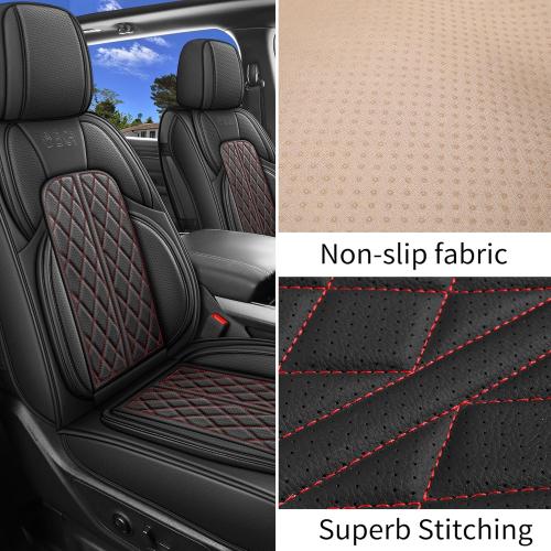 Color Black and Red Car Seat Cover Custom Fit for Ford F150 2009-2024 Faux Leather Seat Cover Set Compatible with Crew Quad Regular Cab Pickup Truck Cushions (Black Redline, Front Seat)