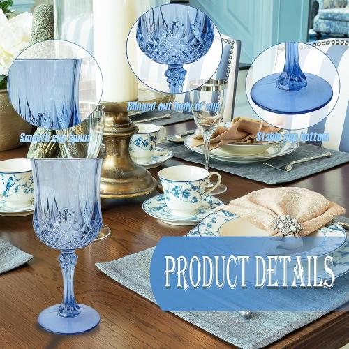 48 PCS Blue Plastic Wine Glasses,Reusable Plastic Wine Glasses,Blue Goblet Glass,Durable and Sturdy Cups Can Be Used for Various Parties Such as Weddings!