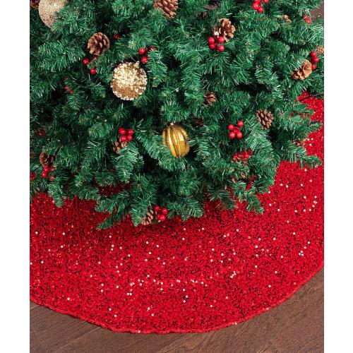Mr. Pen- Christmas Tree Skirt, 48 inch, Red Sequin Tree Skirt
