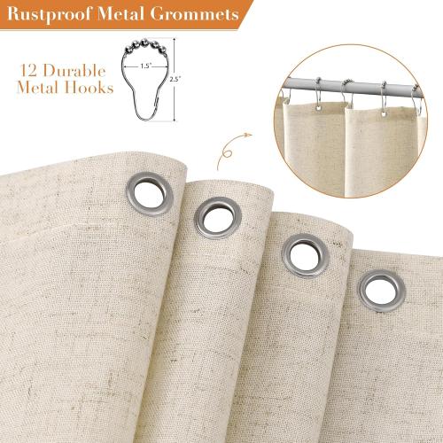 Nanspring Beige Boho Linen Shower Curtain 72 Inch Cute Tassel Natural Boho Vintage Rustic Fabric Bath Curtain Set with Hooks Neutral Farmhouse Country Elegant Shower Curtain for Bathroom 72x72, Beige