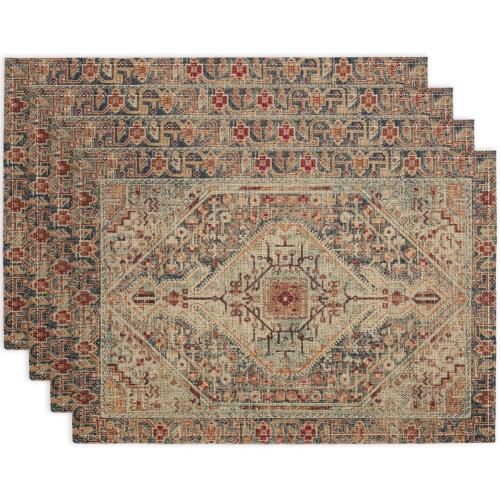 Boho Style Dusty Blue Placemats Set of 4,Vintage Elegant Farmhouse Table Center Linen Decor,12x18 Inch Country Rustic Farmhouse Magical Fall Table Mats for Party Kitchen Dining Decoration