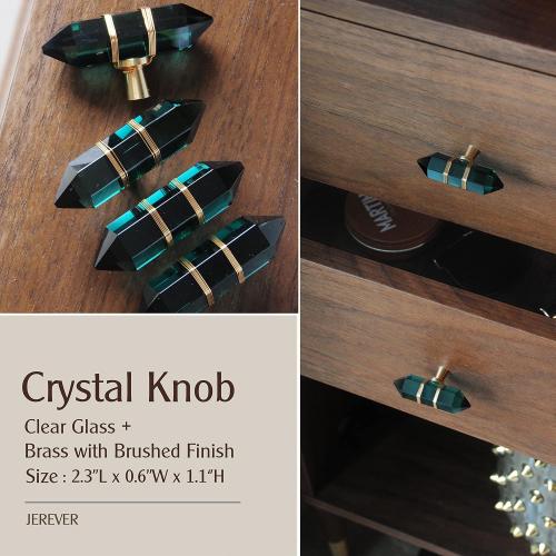 Color Green JEREVER 4 Pack Hexagonal Crystal Knobs Wire Wrapped Glass Brass Drawer Pull Cabinet Handle Gold Furniture Hardware for Dresser Kitchen (Green)