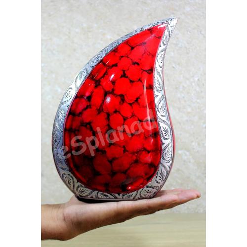 Color red eSplanade Teardrop Cremation Urn Memorial Container Jar Pot | Cremation urn | Metal urn | Burial urn (Fiery Red)