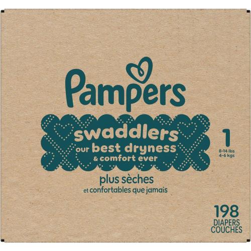Pampers Swaddlers Diapers, Size 1 (8-14 lbs), 198 Count, Hypoallergenic, Absorbent, Keeps Baby Dry and Comfortable, Skin Safe Disposable Newborn Baby Diaper