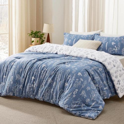 Bedsure  Comforter Set - Infinity Blue Bed  Cute Floral Bedding, 1 Soft Reversible Botanical Flowers Comforter
