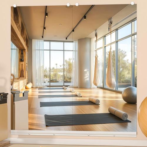 Hasipu Home Gym Mirror, 48x24 Each, 2-Pack Frameless Wall Mounted Mirrors with Glass Clamps & 1 Aluminum Rail, Large Body Mirror for Home Gym, Yoga Studio, Bedroom, Silver Tempered Glass