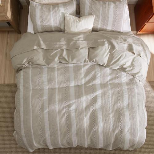Bedsure Waffle Weave Duvet Cover King - 100% Cotton Boho Duvet Cover with 2 Pillowcases - Linen Color Textured Comforter Cover with Zipper Closure (King, 104x90)