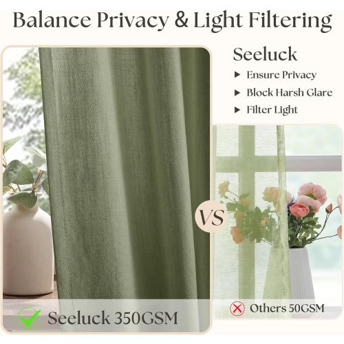 90 Inch Pleated Linen Olive Green Curtains for Living Room 2 Panels Semi Sheer Light Filtering Pinch Pleat Hooks Rings Back Tab Drapes Moss Green Farmhouse Boho Curtains 90 Inches Long Bedroom Window