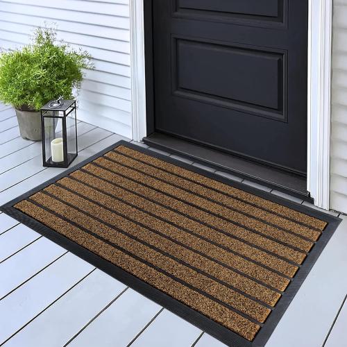 ubdyo Extra Durable Door Mat - Dirt Trapping Outdoor Welcome Mats - Non-Slip Outdoor Indoor Entrance - Low Profile Front Doormat (32 x 20, Bright Brown)