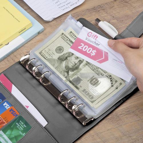Black A6 Binder & 12 Clear Envelopes, Budget with Cash Envelopes, Mini Cash Envelope Wallet, Small Budget Planner, Envelope Binder for Organizing Personal Budgeting Efforts