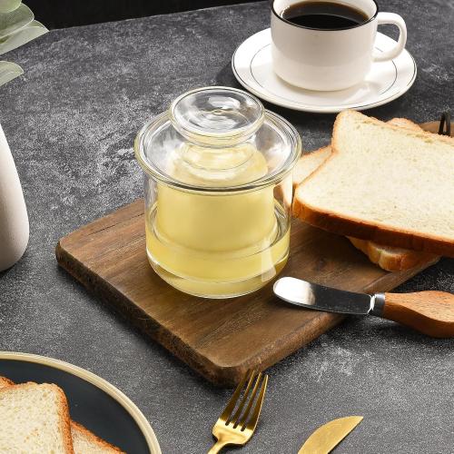 Butter Crock, Elegant Crystal Glass French Butter Dish for Fresh Spreadable Butter, Butter Keeper, Glass Butter Keeper to Leave On Counter, Transparent