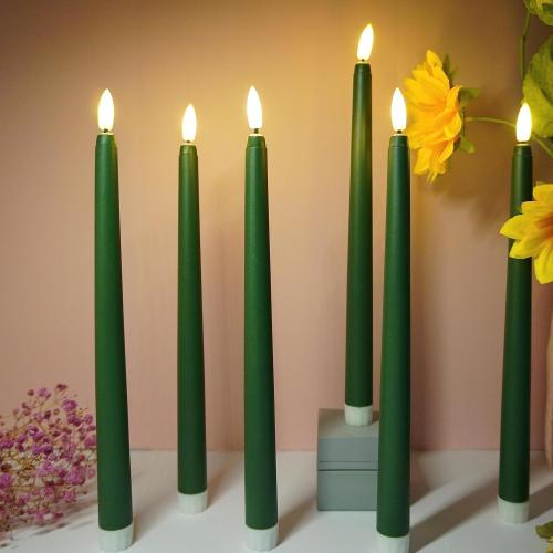 6 Pack Green Flameless Taper Candles with Remote Timer, Flickering Battery Operated LED Candlesticks Set of 6