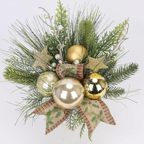 Hollyone Small Christmas Table Centerpiece 10' Artificial Mini Tabletop Christmas Potted Plant with Gold Ball Ornaments for Home Office Arrangement Centerpieces Indoor