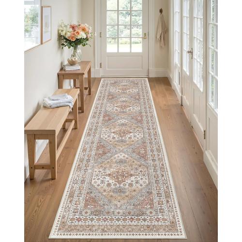 Runner Rug 2x8 Runners for Hallways Non Slip Washable, Vintage Hallway Runner Rugs for Living Room, Low Pile Soft Hallway Rug for Kitchen Bedroom Laundry Room Rug(Orange,2'x8')
