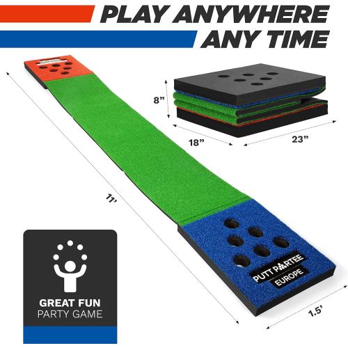 Indoor-Outdoor Golf Game Set - Golf Pong Putting Game with 11 Ft. Flat Green, 2 Height-Adjustable Putters, 2 Balls, & Bag. Portable Tailgating or Backyard Games for All Ages by Putt Partee