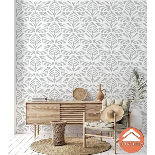 23x28 STENCILOGY® / Danube - 23 x 38 XL Wall Stencil, Palm Leaf, Large Allover Wall Stencils for Painting, Large Floral Wall Stencil