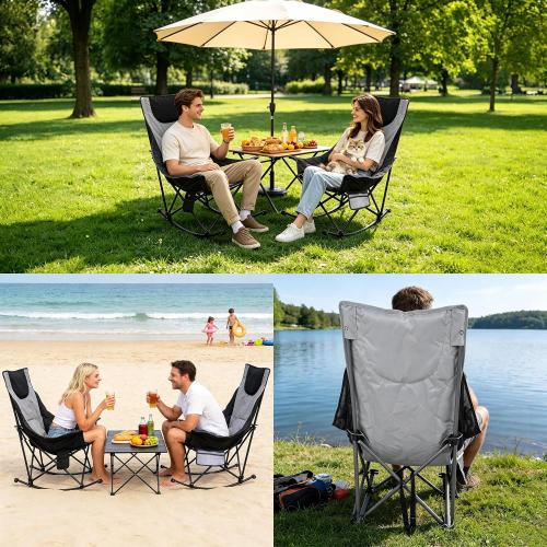 SUNNYFEEL Oversized Heated Rocking Camping Chair, Fully Padded Patio Chair with Side Pocket, High Back Portable Lawn Recliner with Carry Bag, Outdoor Rocker Camp Chair for Adults Heavy Duty 500 LBS