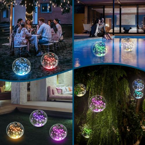 2pack 14 Solar Floating RGB LED Pool Lights (2 Pack), Remote Control, Waterproof, Timer, Outdoor Pool Accessories