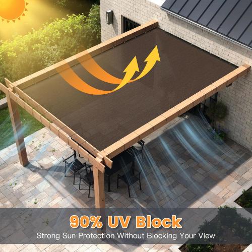 Size 16X16 Ft Color Grey 90% Sun Shade Cloth with Grommets, Outdoor Sun Shade Cover Heavy-Duty Sunblock Fabric Trap for Patio Lawn Garden Pergola, Mocha,