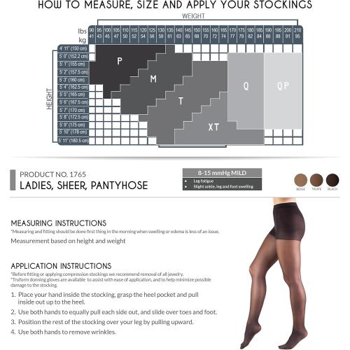 Truform Queen Size Sheer Compression Pantyhose, 8-15 mmHg, Women's Shaping Tights, 20 Denier, Black, Queen