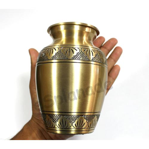 eSplanade Brass Cremation Urn Memorial Jar Pot Container | Medium Size Urn for Funeral Ashes Burial | Engraved Metal Urn | Bronze - 6 Inches