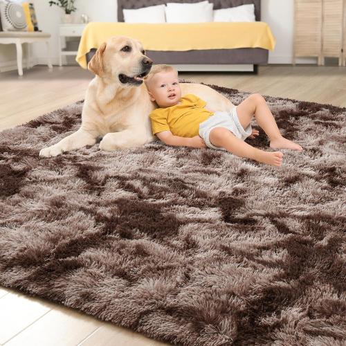 Tepook Area Rugs 9x12 for Living Room, Super Soft Fluffy Rugs for Bedroom, Modern Shaggy Rug Fuzzy Carpets for Kids, Plush Indoor Nursery Home Decor Rug with Non-Slip Bottom, Tie-Dyed Coffee