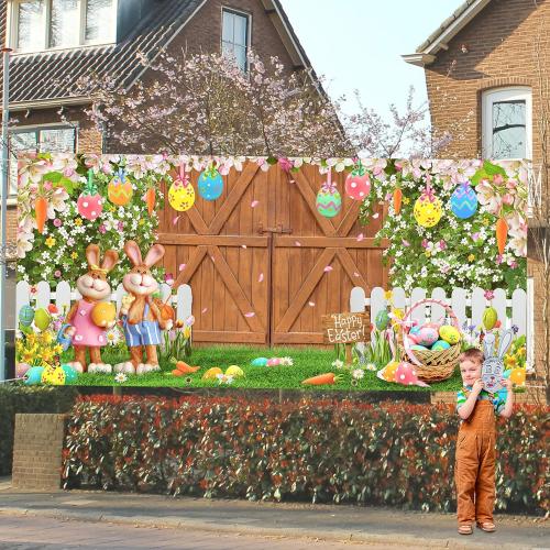 Easter Backdrop for Photography 6 x 13 ft Large Spring Photography Backdrops Vinyl Bunny Rabbit Colorful Eggs Floral Baby Kids Portrait Photo Props for Holiday Photoshoot Picture Garage