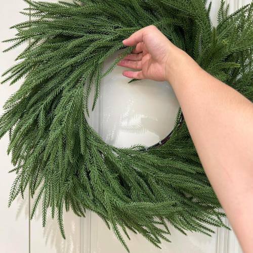 Christmas Wreaths for Front Door 24 Inch Norfolk Pine Wreath for All Seasons Artificial Green Wreath Holiday Decoration for Indoor Outdoor Home Decor